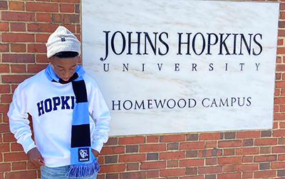 Chance Simpson outside Johns Hopkins University